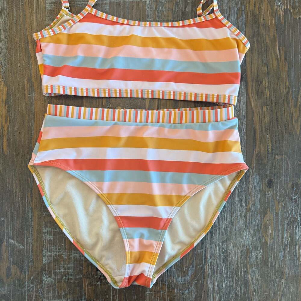 Roolee Striped High-Waisted Bikini Set Size XS